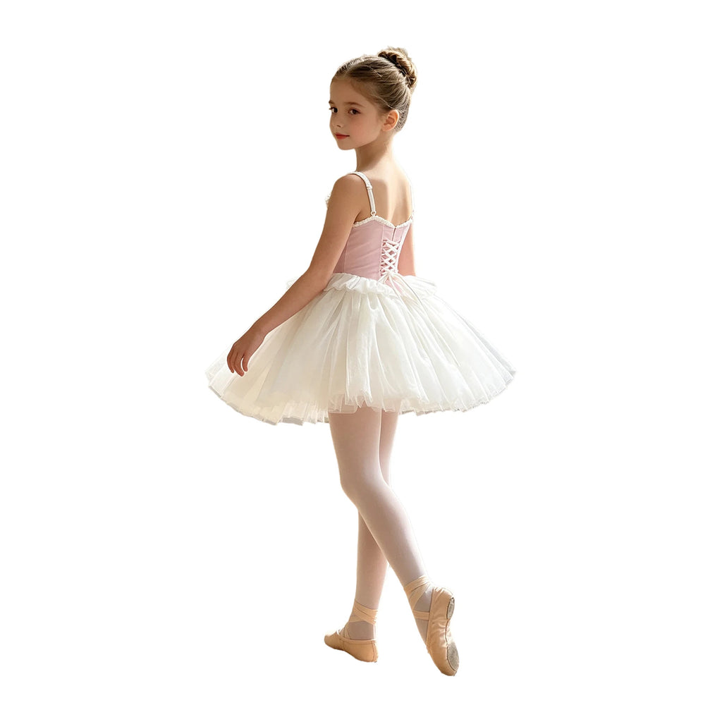 Toddler Kids Girls Ballet Tutu Lyrical Dance Dress Ballerina Performance Costume Adjustable Straps Bowknot Ruffles Bubble Dress
