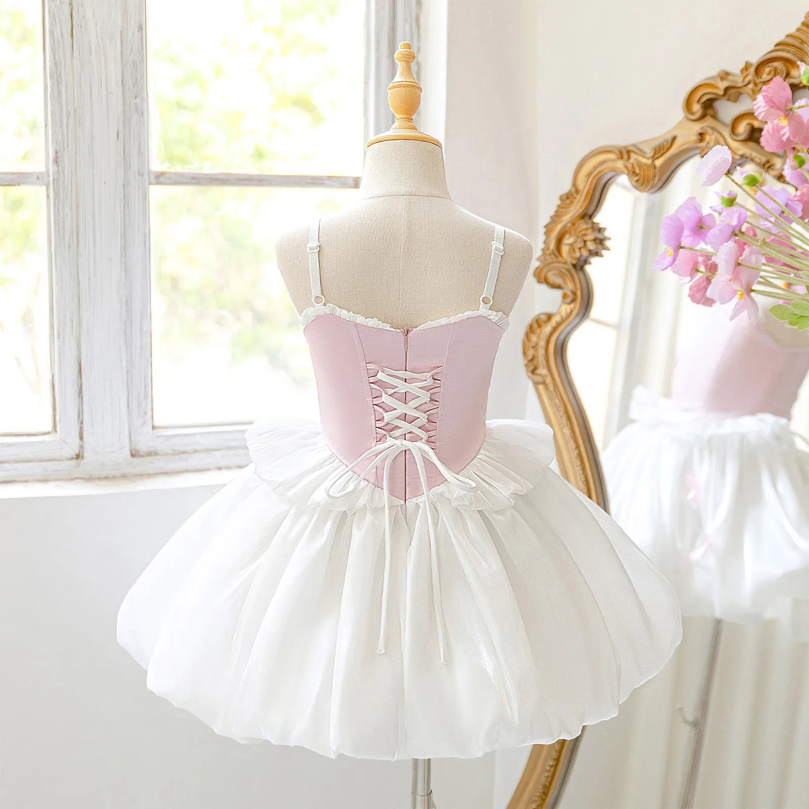 Toddler Kids Girls Ballet Tutu Lyrical Dance Dress Ballerina Performance Costume Adjustable Straps Bowknot Ruffles Bubble Dress