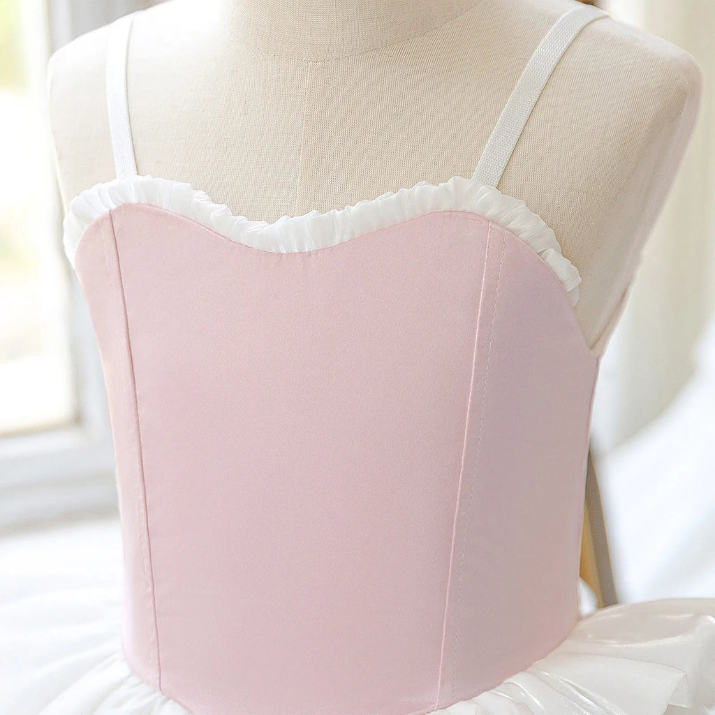 Toddler Kids Girls Ballet Tutu Lyrical Dance Dress Ballerina Performance Costume Adjustable Straps Bowknot Ruffles Bubble Dress