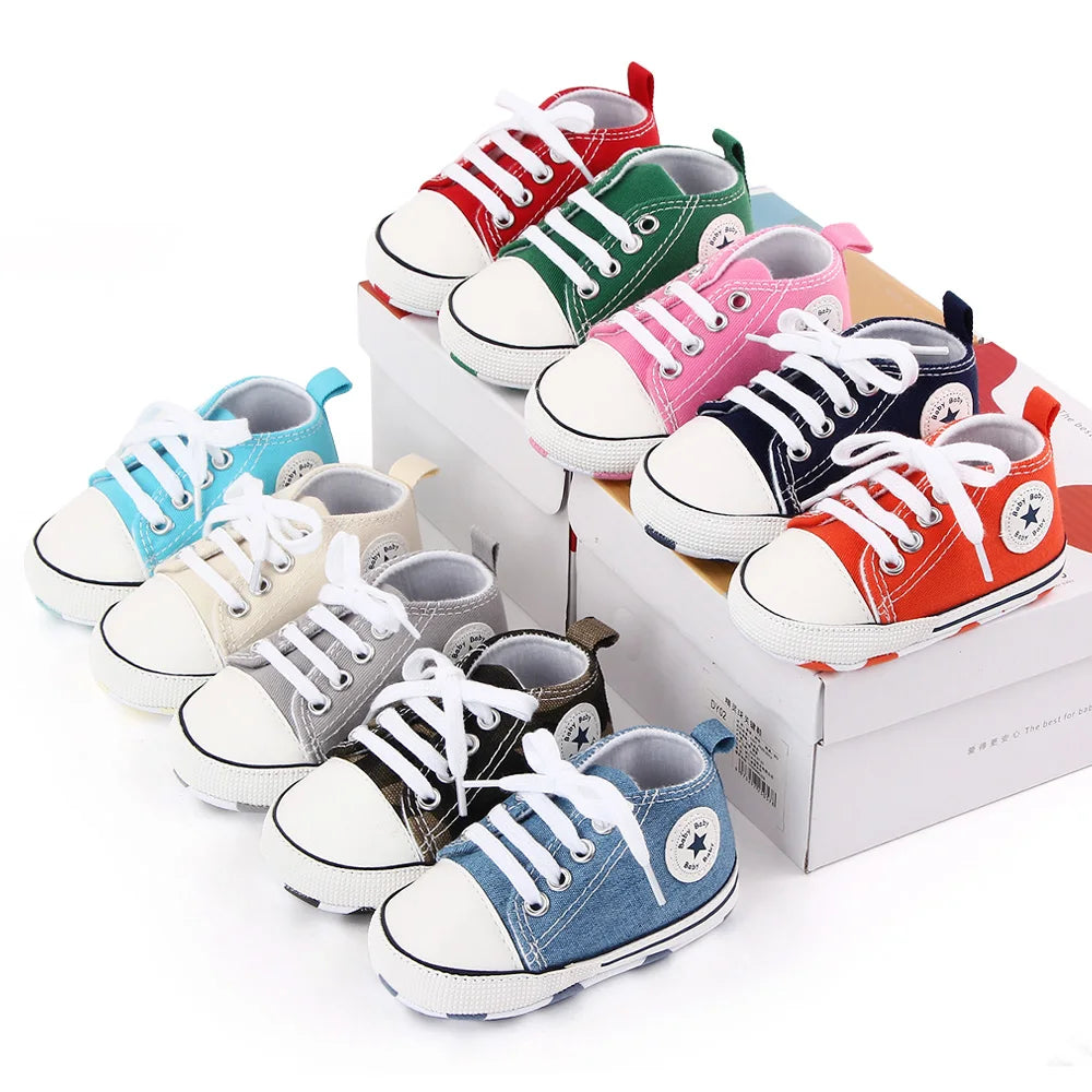New Baby Shoes Boys Girls Classic Canvas Casual Sneakers Spring Newborn First Walker Toddler Soft Sole Non-Slip Walking Shoes
