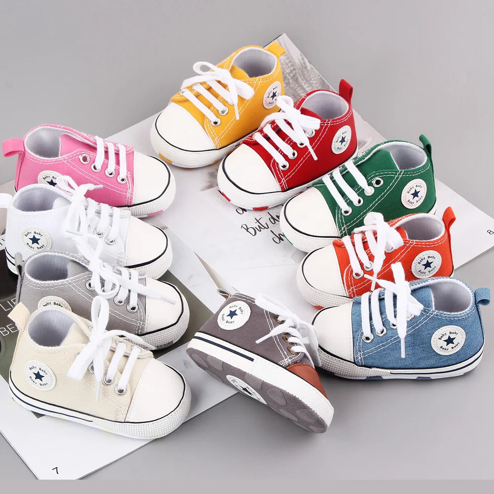 New Baby Shoes Boys Girls Classic Canvas Casual Sneakers Spring Newborn First Walker Toddler Soft Sole Non-Slip Walking Shoes