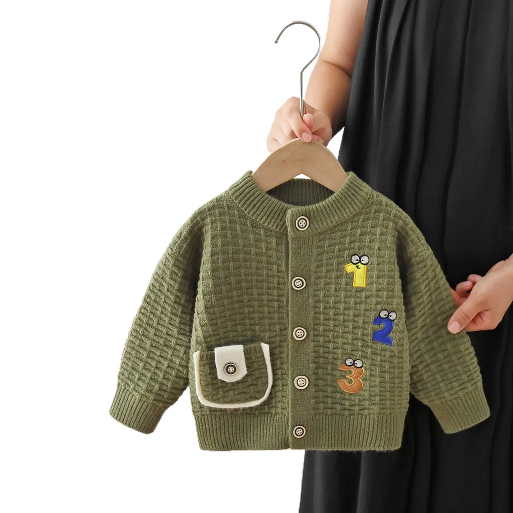 Children's Sweater Embroidered Cartoon Letter Knitted Cardigan 2026 Autumn and Winter Baby Sweater Jacket