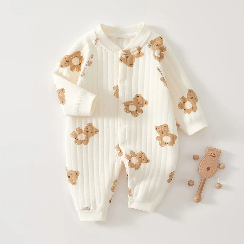 Thick Cotton Newborn Jumpsuit Cute Bear Romper Infant Crawling Clothes Winter Long Sleeved Bodysuit Boy Girl Kids Onesie Pajamas