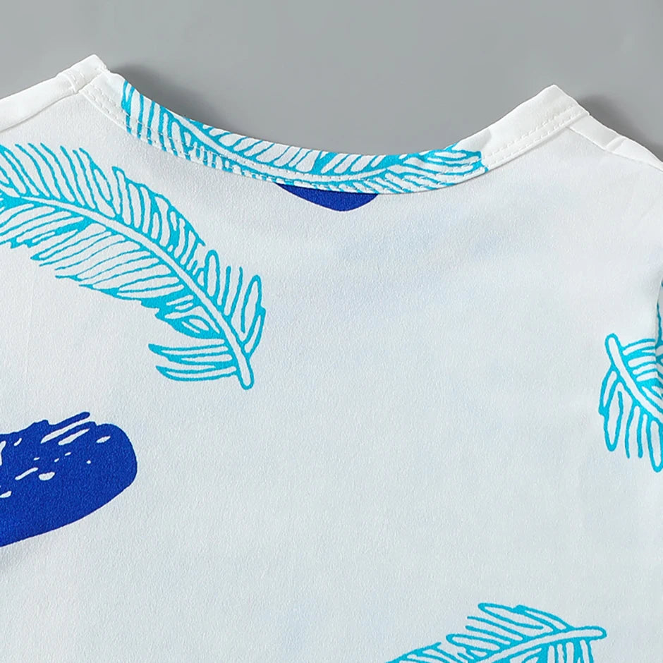 2-piece summer children's dinosaur print set, cute short sleeved T-shirt for boys and girls, elastic waist, comfortable shorts